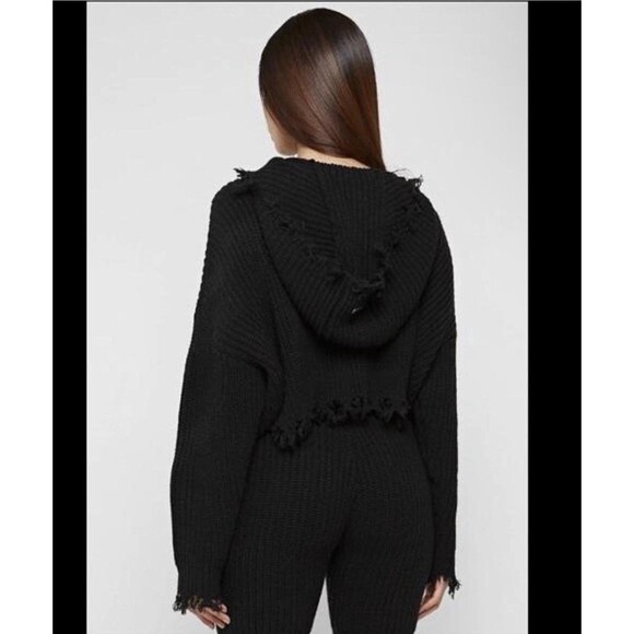 Manière De Voir Black Distressed Knit Zip Up Hoodie Cardigan Size M Streetwear - Picture 2 of 8